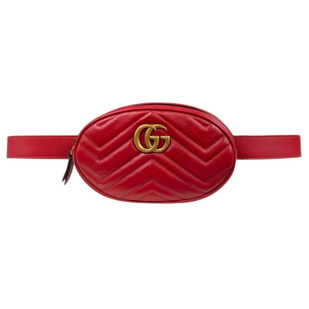 GUCCI Authentic Red Leather GG Marmont Fanny Pack
